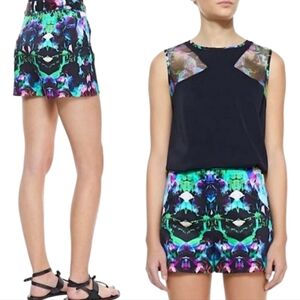 Milly Floral Kaleidoscope Abstract Multi Color True Waist High Rise Shorts Sz 12